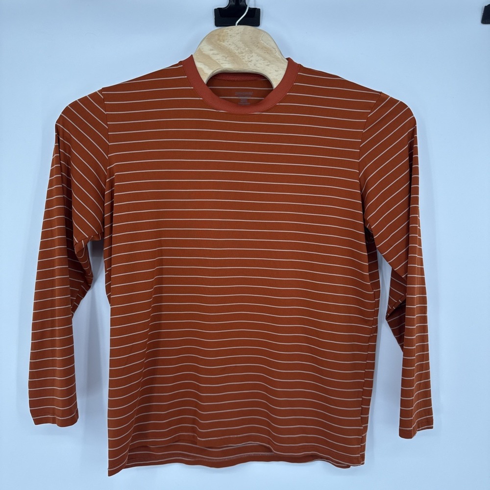 Patagonia Men Silkweight Shirt Orange Stretch Crew Long Sleeve Large Lightweight